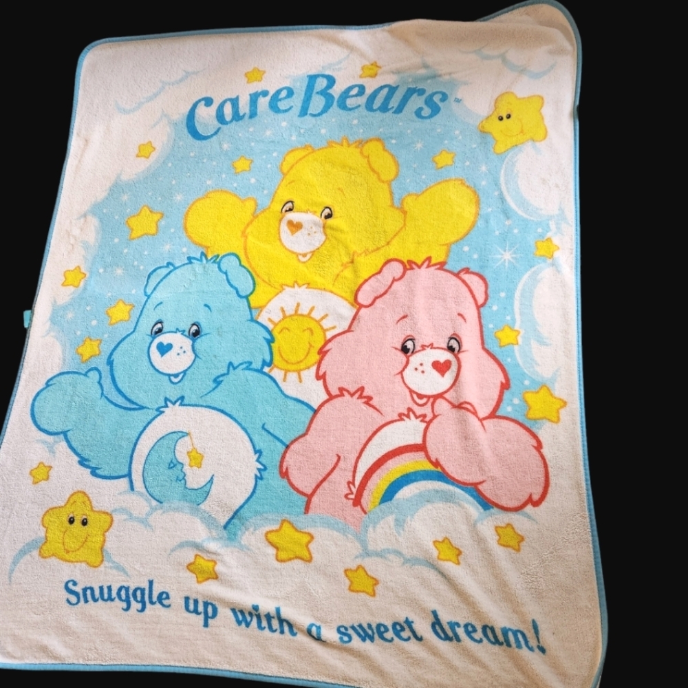 Vintage Care Bears Fleece Large Throw Blanket Snuggle Up  2004 FLAWS READ 48x 62